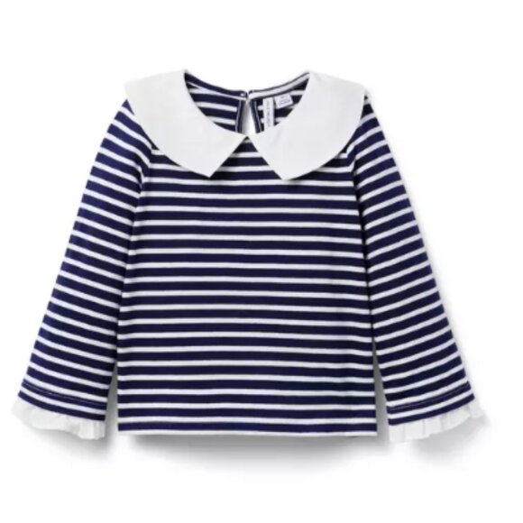 Janie and Jack Merchant Marine Striped Collared Top Girls 10 NEW Nautical Cotton - Picture 1 of 9